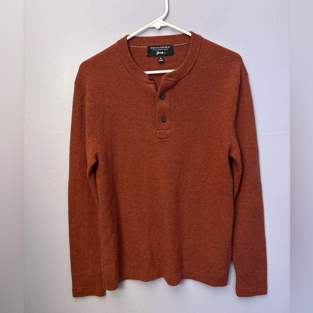 Banana Republic Baruffa 100% Italian‎ Merino Wool orange Henley Sweater  Men M